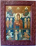 Queen of Heaven, author work-unique, egg tempera on wood panel 80x59cm, hand-carved maple frame 102x82cm, 1998.
