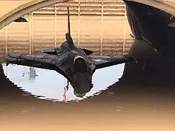 An F-16C Barak in the water in its shelter at Hatzor Airbase in January 2020