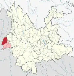 Location of Yingjiang County in Dehong Prefecture within Yunnan