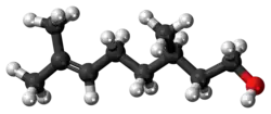 Ball-and-stick model of the (+)-citronellol molecule