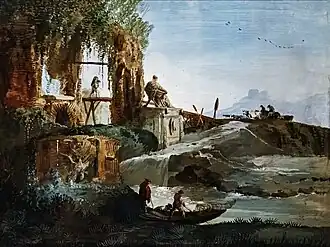 Landscape with waterfall and ancient monument Pinacoteca Egidio Martini (Venice)[15]