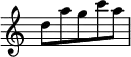  {
\override Score.TimeSignature
#'stencil = ##f
\relative c'' {
  \set Staff.midiInstrument = #"clarinet"
  \set Score.tempoHideNote = ##t
  \tempo 8 = 280
  \clef treble
  \time 5/8
  d8[ a' g c a]
} }
