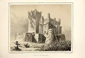 The castle, as depicted by Parcerisa [es] in Recuerdos y bellezas de España (1853)