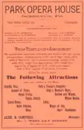 1886 advertisement for Park Opera House (est. 1885)
