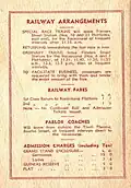 Back cover showing entrance and railway charges