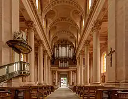 Inside, looking towards the entrance