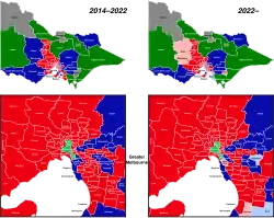 Electoral district boundaries of the Victorian Legislative Assembly before and after the 2021 redistribution