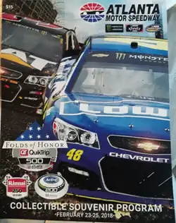 2018 Folds of Honor QuikTrip 500 program cover, featuring Jimmie Johnson and Ryan Newman.