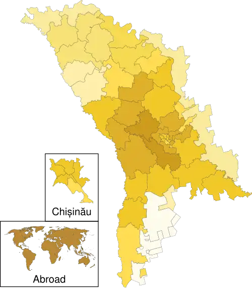 Sandu's results by district, second round