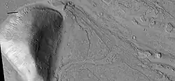 Layers around streamlined knob, as seen by HiRISE under HiWish program
