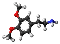 Ball-and-stick model of the 3,4-dimethoxyphenethylamine molecule