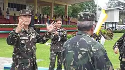 105th TASG Commander - LTC Peter C Suchianco RES (GSC) JAGS leaves instructions for the troops prior to termination of the activities.