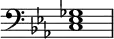 { \override Score.TimeSignature #'stencil = ##f \time 4/4 \key c \minor \clef bass << { <c ees ges>1 } >> }