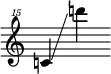 {
\override SpacingSpanner.strict-note-spacing = ##t
\set Score.proportionalNotationDuration = #(ly:make-moment 1/8)
\clef "treble^15" \omit Score.TimeSignature
\relative c''' {c!4 \glissando d''!}
}