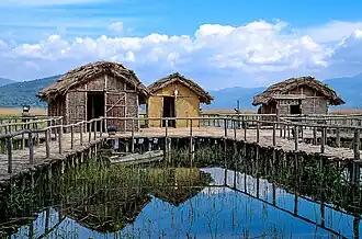 Modern reconstruction of the hypothetical Neolithic settlement of Dispilio, on lake Orestiada