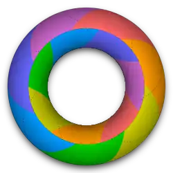 A radially symmetric 7-colored torus – regions of the same colour wrap around along dotted lines