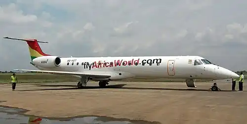 An Africa World Airlines ERJ-145LR at Kumasi Airport.