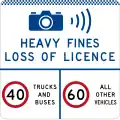 (G6-329-3) Speed Camera (Heavy Fines Loss of Licence) (Speed Limits per Category) (used in New South Wales)