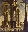 Capriccio of classical ruins with figures, oil on canvas