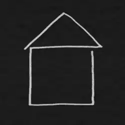 A simple white line drawing of a house on a black background