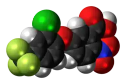 Space-filling model of acifluorfen