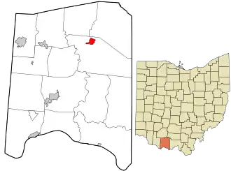 Location in Adams County and the state of Ohio.