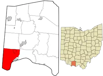 Location in Adams County and the state of Ohio.