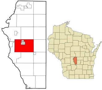 Location in Adams County and the state of Wisconsin.