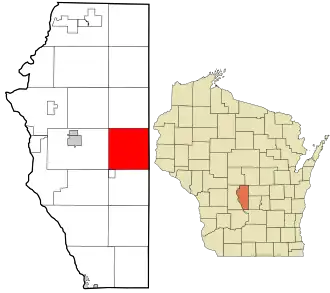 Location in Adams County and the state of Wisconsin.