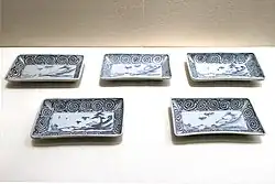 Kirigome ware dishes with landscape design in underglaze blue, Edo period, 19th century