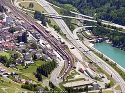 Aerial view of station and tunnel entrance