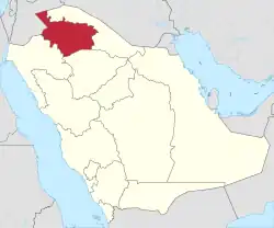 Map of Saudi Arabia with Al-Jouf highlighted