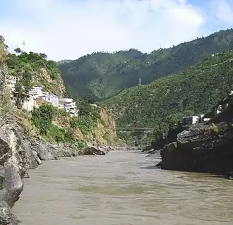 The sediment-laden Alaknanda river flowing into Devprayag.
