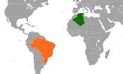 Map indicating locations of Brazil and Algeria
