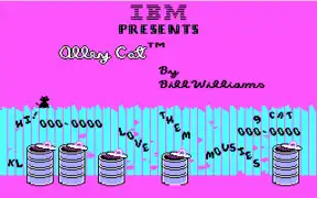 Example of typical 320 × 200 CGA graphics on "Alley Cat", an early IBM PC self-booting game