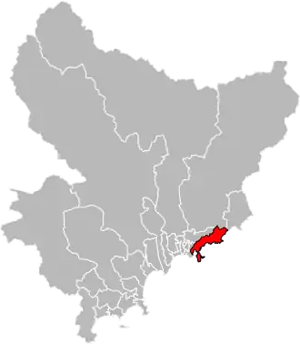 Situation of the canton of Beausoleil in the department of Alpes-Maritimes
