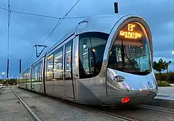 Seven-section Alstom Citadis low-floor car in Lyon, France