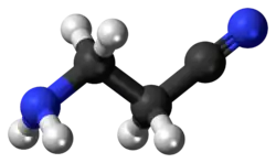 Ball-and-stick model of the aminopropionitrile molecule