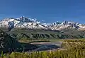 Amulet Peak (left), Matanuska River, and Awesome Peak to right of center