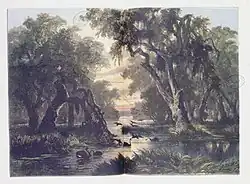 An Australian lake scene, at sunset (1881), drawing by J. W. Curtis (Courtesy: State Library of Victoria)