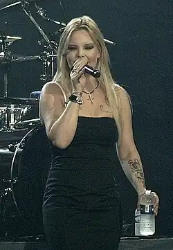 Olzon performing with Nightwish in 2009 at Mantova, Italy.