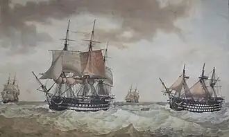 Commerce de Paris in tow of Magnanime, by Ange-Joseph Antoine Roux, 1809.