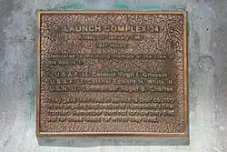 Dedication plaque attached to launch platform