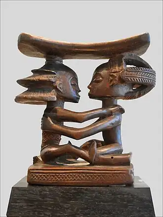Headrest; by artists of the Luba people; 19th century; wood; height: 18.5 cm; Musée du quai Branly (Paris)[109]