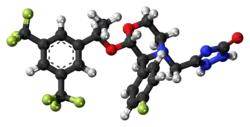 Ball-and-stick model of the aprepitant molecule