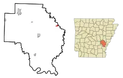 Location in Arkansas County and the state of Arkansas
