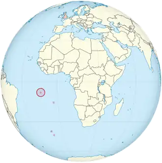Location of Ascension Island in the southern Atlantic Ocean
