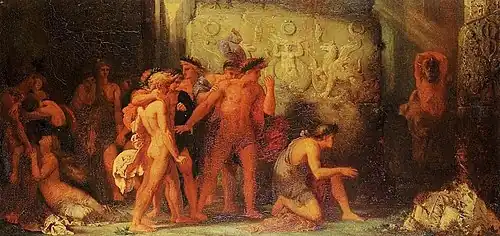 Athenians being Delivered to the Minotaur in the Cretan Labyrinth (1855), 102.5 x: 200&nbsp;cm., Musée municipal de Bourg-en-Bresse