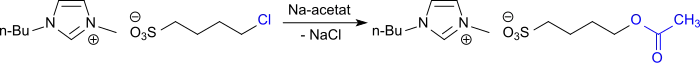 Exchange reactions involving chlorbutylsulfonate-ILs