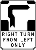 (R2-21) Right Turn from Left Only (used in Victoria, South Australia and New South Wales)